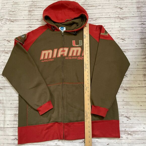 Miami Hurricanes Jacket Mens Sz Large Green Orange NCAA Football Hooded Full Zip - Picture 2 of 6